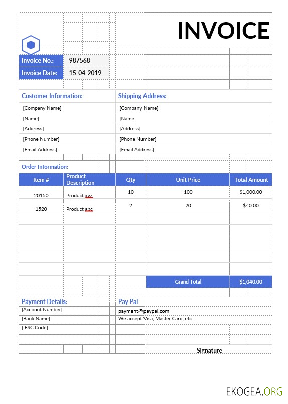 Modèle de facture non fiscale